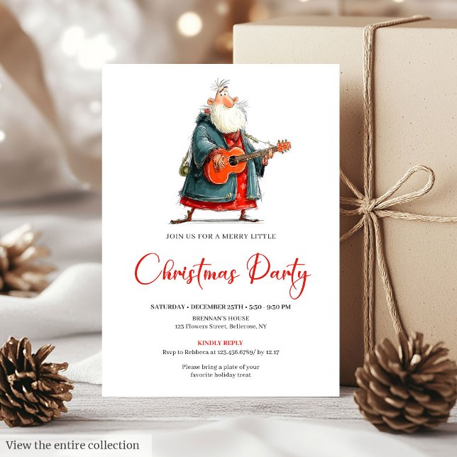 Funny Watercolor Santa Kids Christmas Invitation Inbjudningar (Funny Watercolor Santa Kids Christmas Invitation)