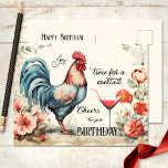 Funny Watercolor Tupp Cocktail Birthday Vykort<br><div class="desc">Ett lustigt och festligt vykort för födelsedag med en vattenfärg tupp med blommor och en cocktail i vintage stil.</div>
