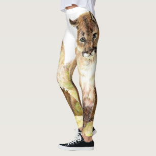 Funny Watercolor Unge Cougar, Puma, Mountain Lejon Leggings