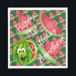 Funny Watermelon Barn Birthday Theme Pappersservett<br><div class="desc">Napkins. En rolig vattenmelonbarnsdesign med tecknad. NOTE: FÖRÄNDRA ENDAST MALLAREALERNA SOM BEHÖVS! 😀 Vid behov kan du ta bort texten och börja lägga till spelar ingen roll text och typsnitt på nytt. 📌 Om du behöver anpassa ytterligare klickar du på knappen "Klicka för att anpassa ytterligare" eller "Anpassa eller redigera...</div>