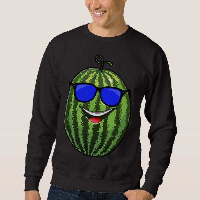 Funny Watermelon Fruits Cute Smile Summer Älskare  Lång Ärmad Tröja (Framsida)