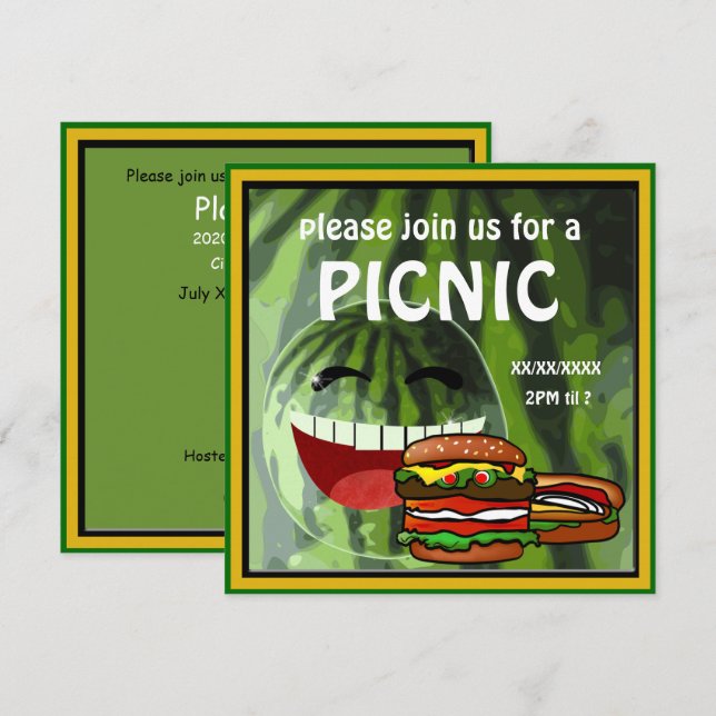 Funny Watermelon Picnic-inbjudan Inbjudningar (Fram/baksida)