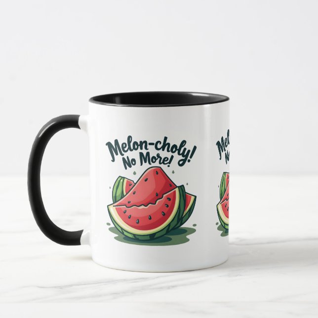 Funny Watermelon Pun "Melon-choly No more" Mugg (Vänster)
