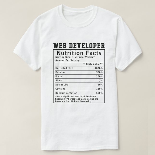 Funny Web Developer Nutrition Facts Coding Life  T Shirt (Design framsida)