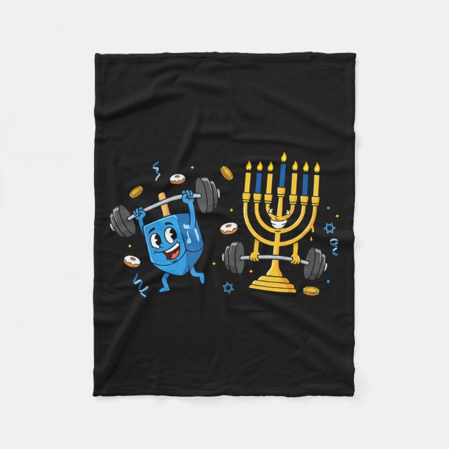 Funny Weightlifting Gym Dreidel Menorah Hanukkah W Fleecefilt (Framsidan)