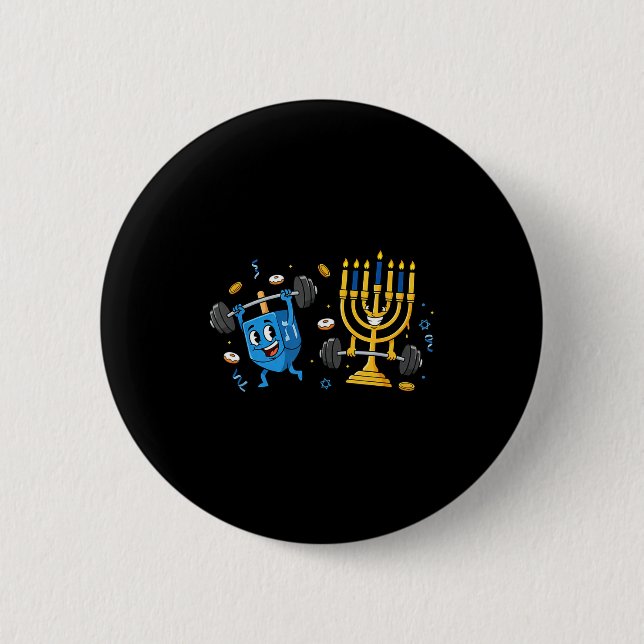 Funny Weightlifting Gym Dreidel Menorah Hanukkah W Knapp (Framsida)