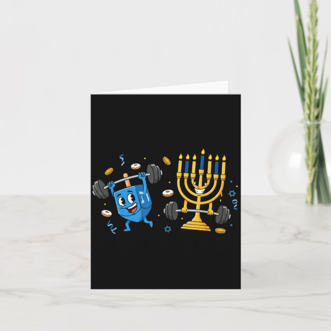 Funny Weightlifting Gym Dreidel Menorah Hanukkah W Kort (Framsida)