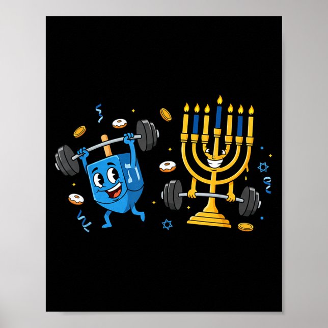 Funny Weightlifting Gym Dreidel Menorah Hanukkah W Poster (Framsidan)