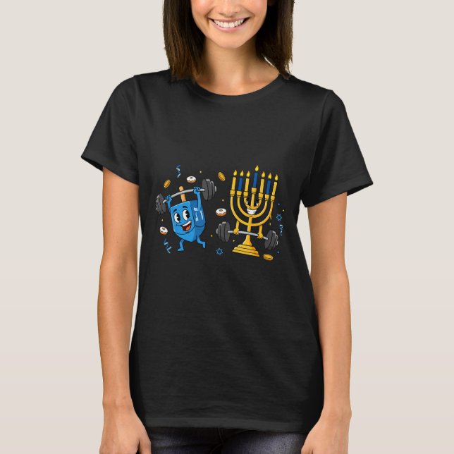 Funny Weightlifting Gym Dreidel Menorah Hanukkah W T Shirt (Framsida)