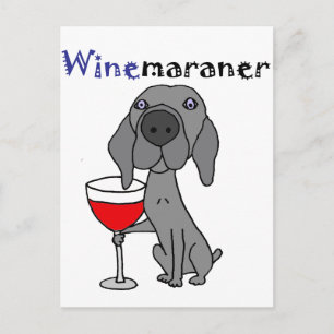 Funny Weimaraner Hund Drinking Red Vin Vykort