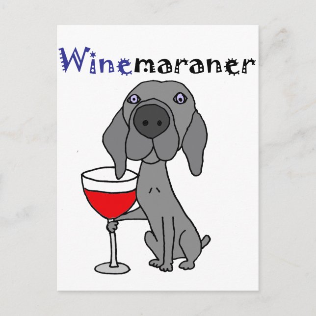Funny Weimaraner Hund Drinking Red Vin Vykort (Framsida)