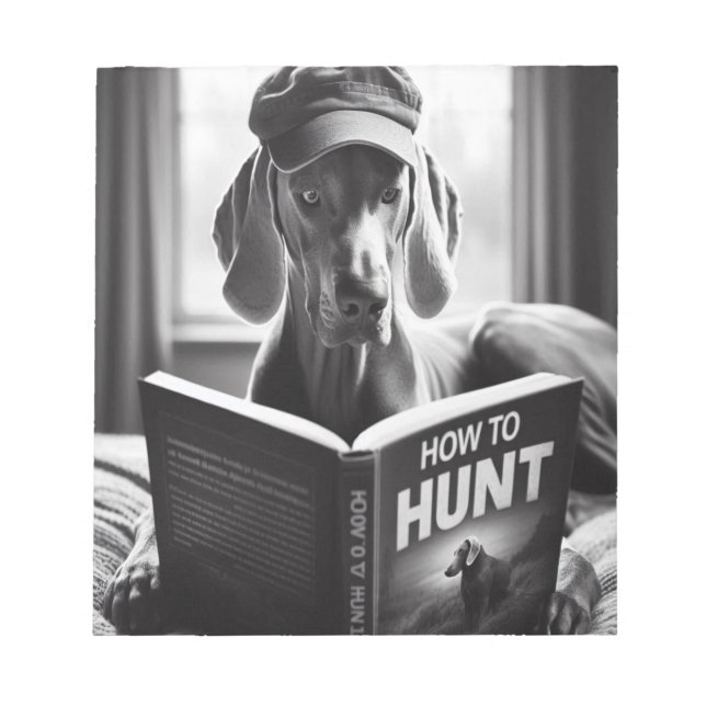 Funny Weimaraner Reading a Bok on How to Hunt Anteckningsblock (Framsida)