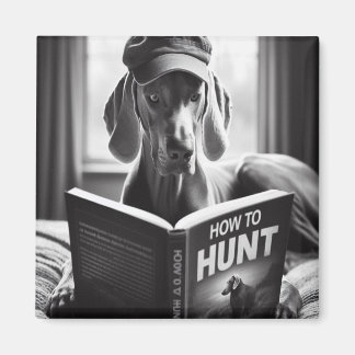 Funny Weimaraner Reading a Bok on How to Hunt Magnet