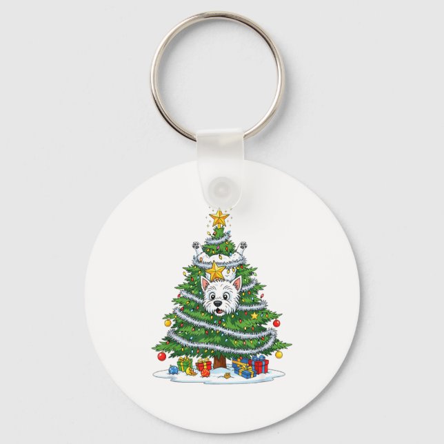 Funny West Highland White Terrier Dog Christmas Tr Nyckelring (Framsida)