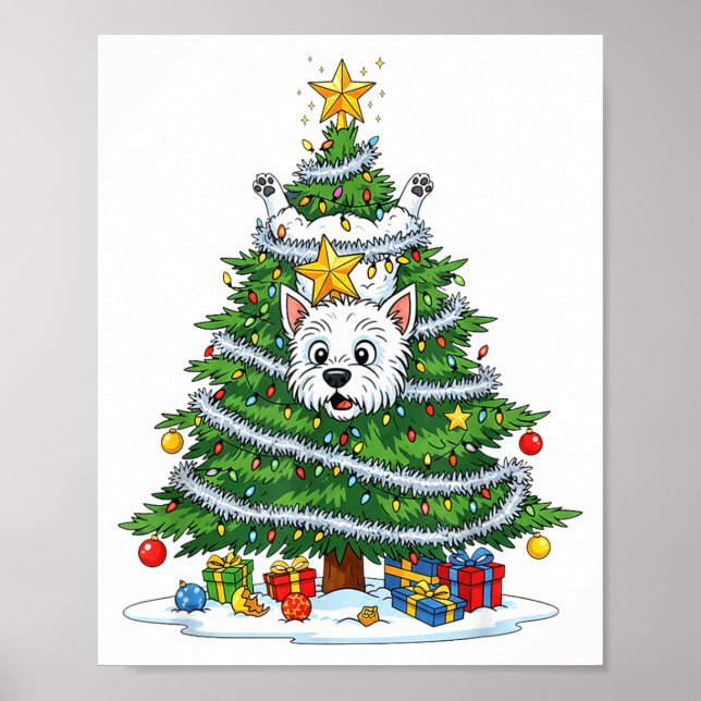 Funny West Highland White Terrier Dog Christmas Tr Poster (Framsidan)