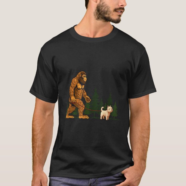 Funny West Highland White Terrier Westie Bigfoot D T Shirt (Framsida)