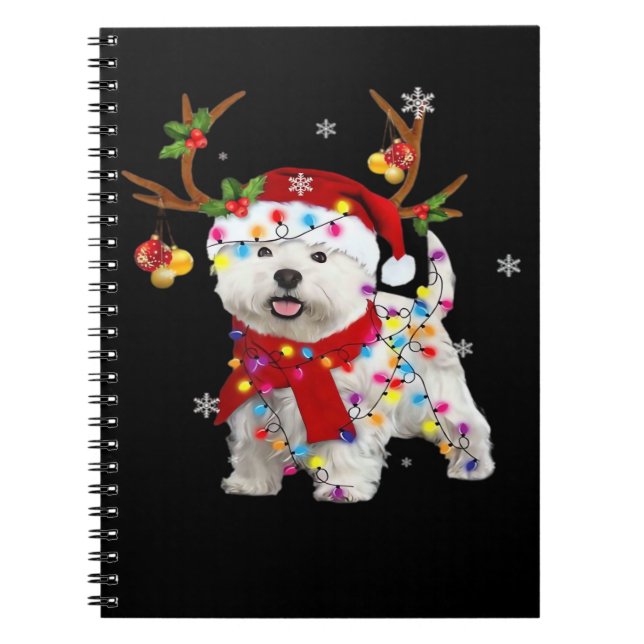 Funny Westie Christmas Tee Reindeer Christmas Ligh Anteckningsbok (Framsidan)