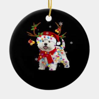 Funny Westie Christmas Tee Reindeer Christmas Ligh Julgransprydnad Keramik