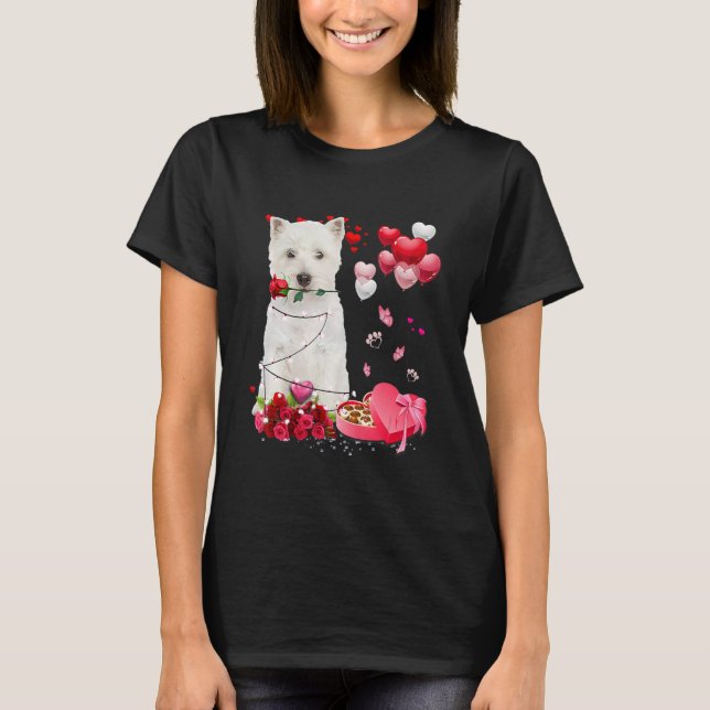 Funny Westie Rose Heart Happy Valentine Day Dog Mo T Shirt (Framsida)