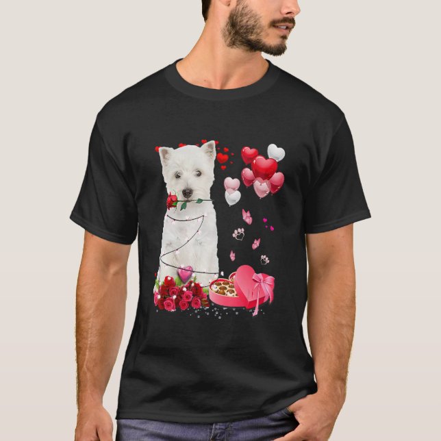 Funny Westie Rose Heart Happy Valentine Day Dog Mo T Shirt (Framsida)