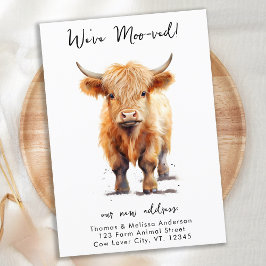 Funny Weve Moo-ved Ny adress Highland Cow Flytta Meddelande