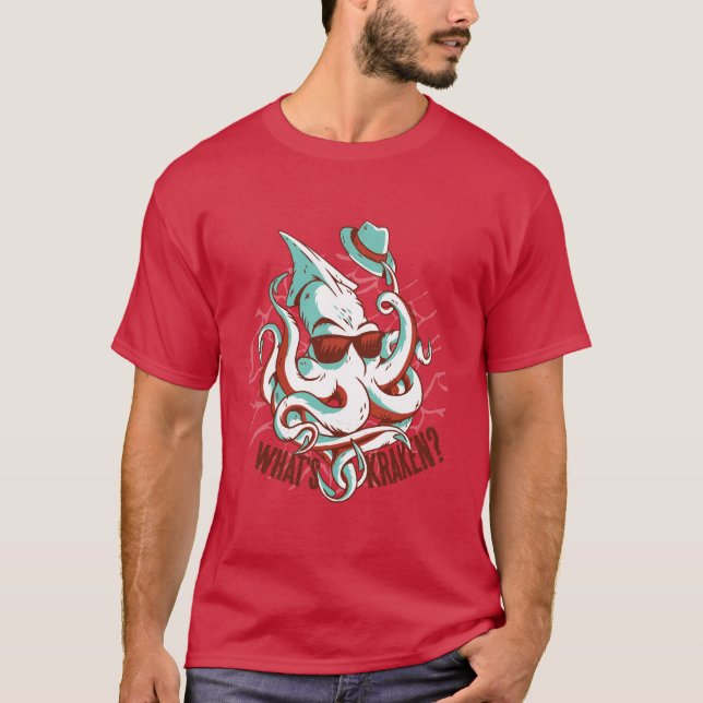 Funny Whats Kraken Giant Octopus Tecknad T Shirt (Framsida)
