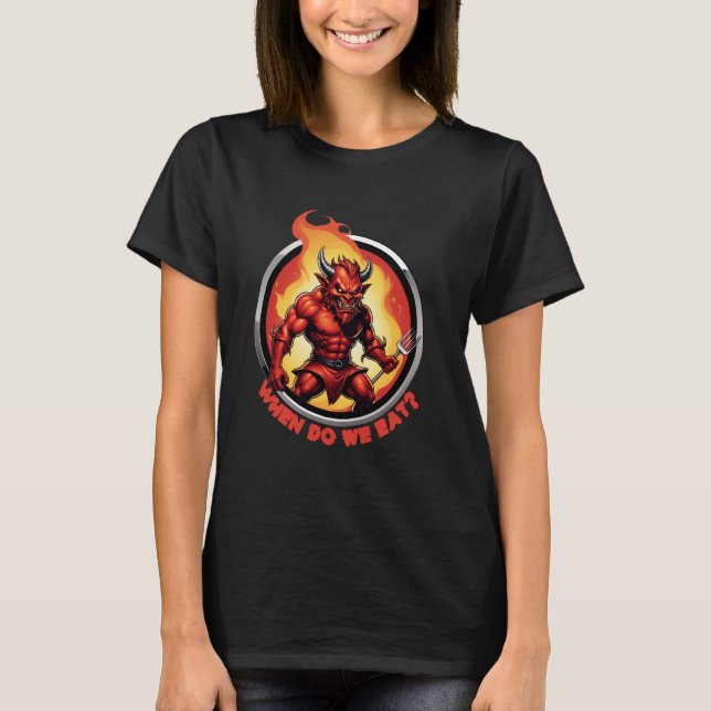 Funny When Do We Eat Devil T Shirt (Framsida)