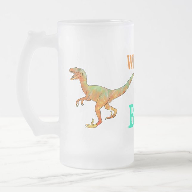 Funny Wheres Beer Velociraptor Dinosaur Raptor Frostat Ölglas (Vänster)