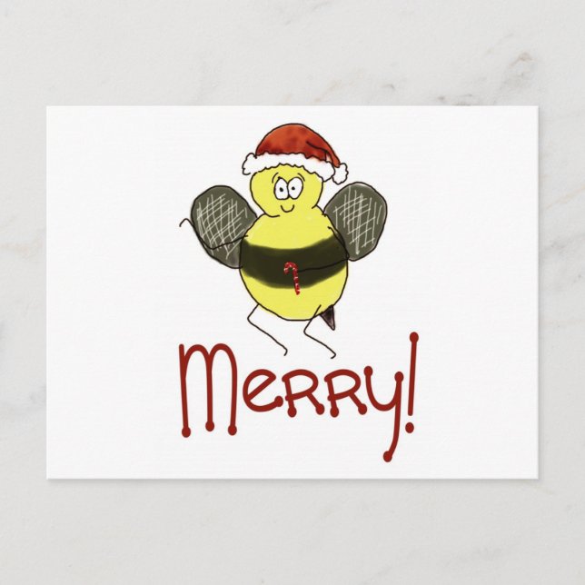 Funny Whimsical Bee God jul Helgdag Helg Vykort (Framsida)