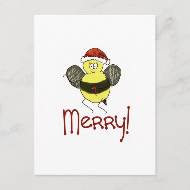 Funny Whimsical Bee God jul Helgdag Helg Vykort (Framsida)