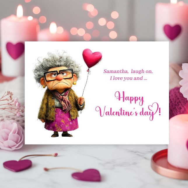 Funny Whimsical Bored Granny Valentine Card Julkort (Funny Whimsical Bored Granny Valentine Card)