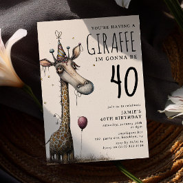 Funny Whimsical Giraffe Vuxen Birthday Inbjudningar
