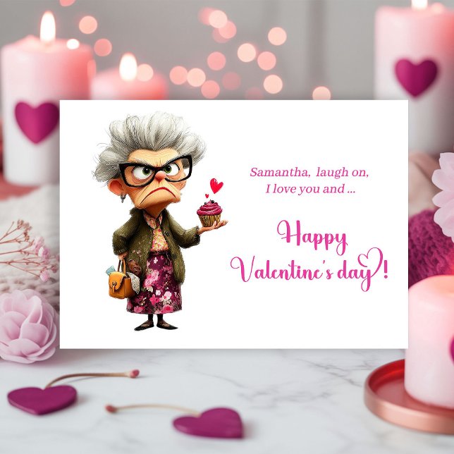 Funny Whimsical Grumpy Lady Valentine Card Julkort (Funny Whimsical Grumpy Lady Valentine Card)