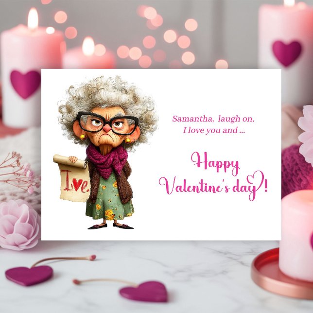 Funny Whimsical Lady Bringing Charm Valentine Julkort (Funny Whimsical Lady Bringing Charm Valentine)