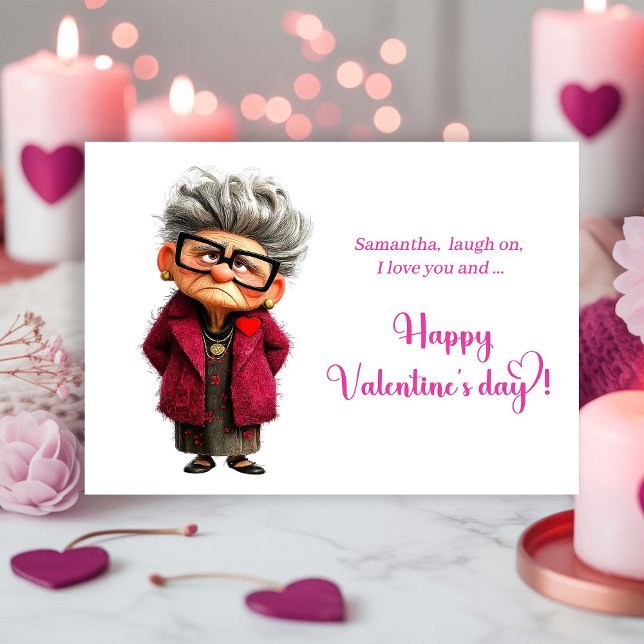 Funny Whimsical Lady Hot Pink Joy Valentine Julkort (Funny Whimsical Lady Hot Pink Joy Valentine

)