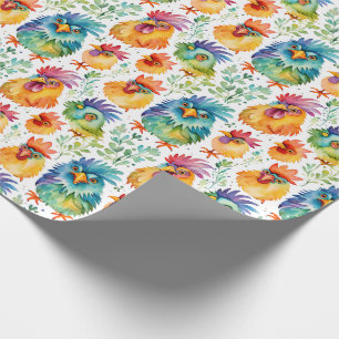 Funny Whimsical Watercolor Stil Chickens Presentpapper