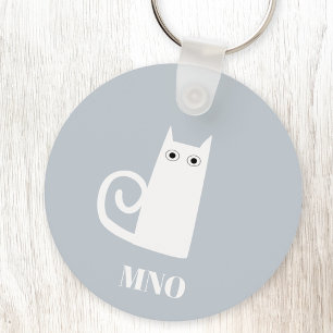 Funny White Cat Monogram Nyckelring