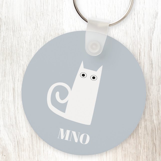 Funny White Cat Monogram Nyckelring (Fun white cat monogram personalized initial keychain)