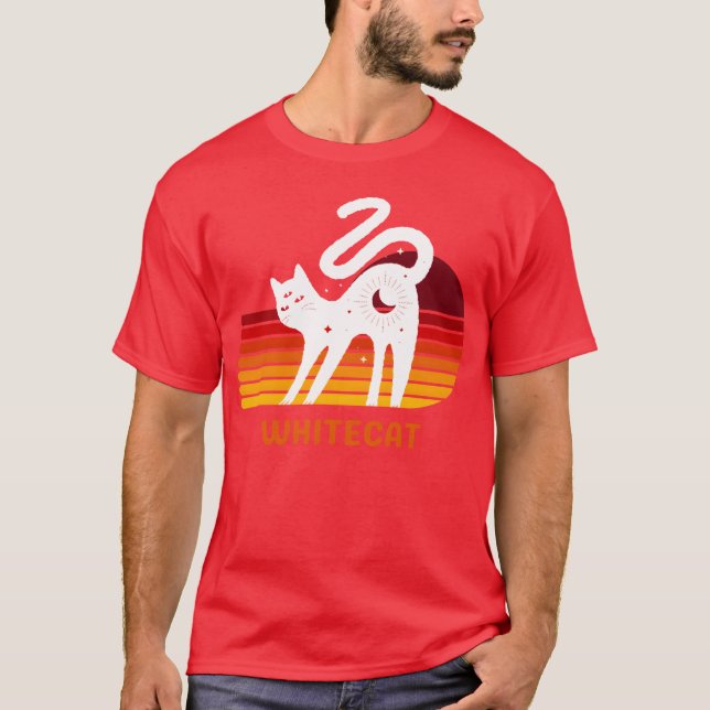 funny white cat retro vintage boy t shirt (Framsida)