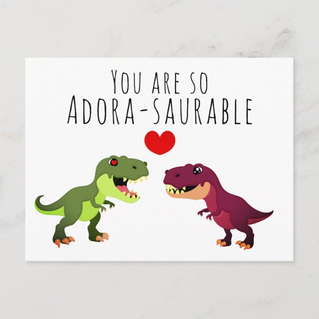 Funny White Kawaii Dinosaur Pun Valentines day Vykort (Framsida)