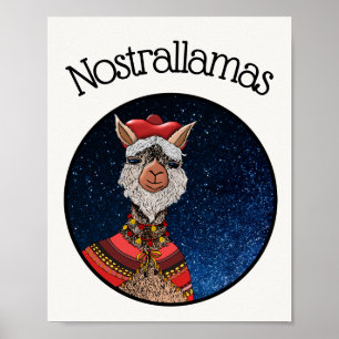 Funny White Kawaii Nostradamus Llama Tecknad Poster