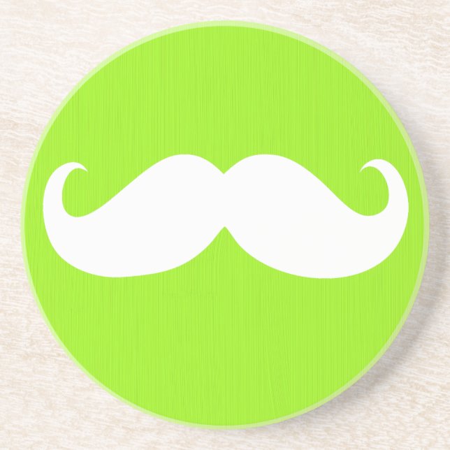 Funny White Mustache på Gult Grönt Background Underlägg Sandsten (Framsidan)