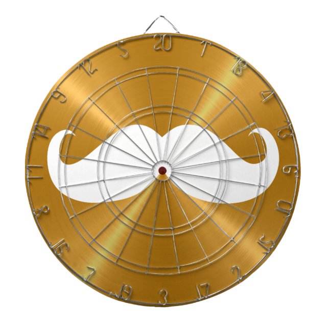 Funny White Mustache på Metall Guld-bakgrunden Piltavla (Framsidan)