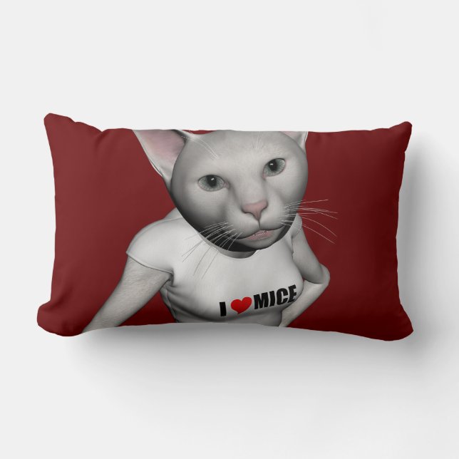 Funny White Siamese Cat Kärlek Mice Lumbarkudde (Framsida)