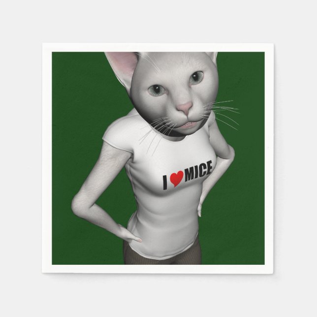 Funny White Siamese Cat Kärlek Mice Pappersservett (Framsidan)
