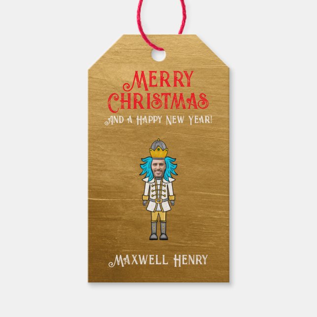 Funny White Silver Guld Nutcracker God jul Presentetikett (Framsidan)