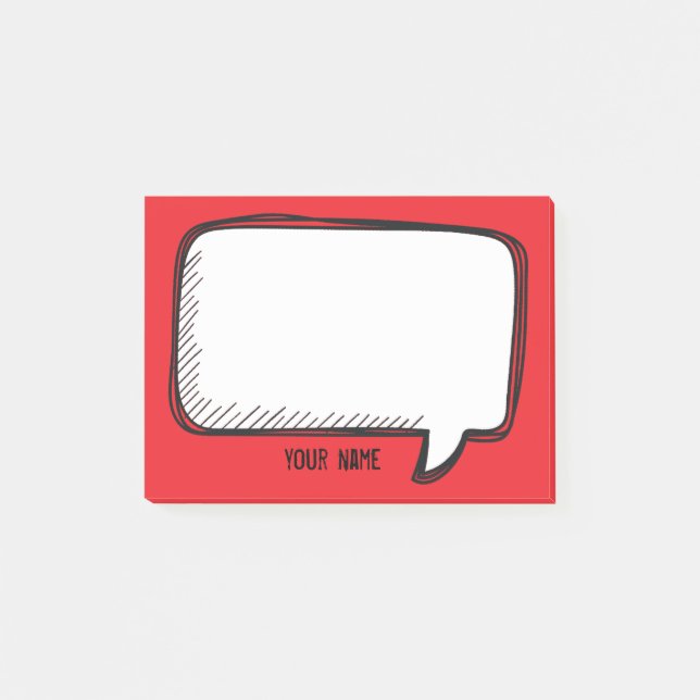 Funny White Talk Bubble Red Personlig Namn Post-it Block (Framsida)