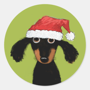 Funny Wiener Hund Santa Dachshund jul Julafton Runt Klistermärke