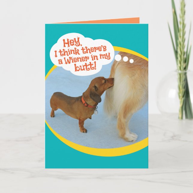 Funny Wiener Sniffing Golden Retiever Card Kort (Framsida)