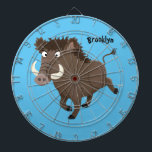 Funny wild boar razorback cartoon illustration darttavla<br><div class="desc">This funny brown wild boar is ready to charge. Drawn in cartoon illustration style.</div>